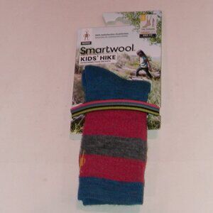 SmartWool Kids Hike Full Cushion Striped Crew Socks Size Large NWT Laguna Blue